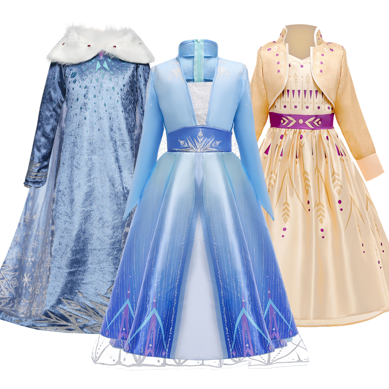 2020 New Elsa Dress Girls Elsa Costumes Snow Queen Elza Anna Princess Party Fantasia Vestidos Kids Girls Clothing Set