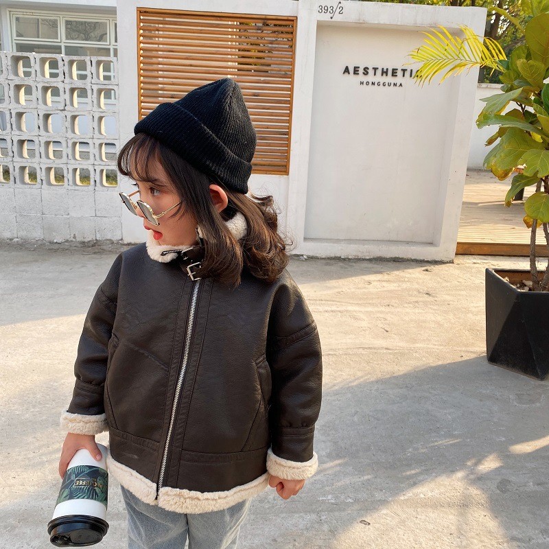 Korean children's wear fur coat winter children's handsome fur integrated motorcycle fur coat Plush coat