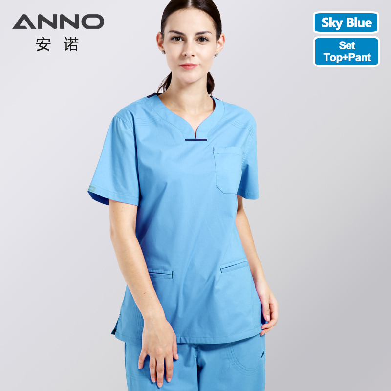 ANNO Elasticity Cotton Spandex Body Nurse Uniform Female Scrubs Suit Dental Hospital Set Work Wear Short/Long Sleeves Clothing