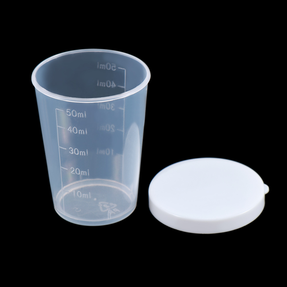 10Pcs 50ml Medicine Measuring Measure Cups With White Lids Cap Clear Container Liquid Measure Beaker Container