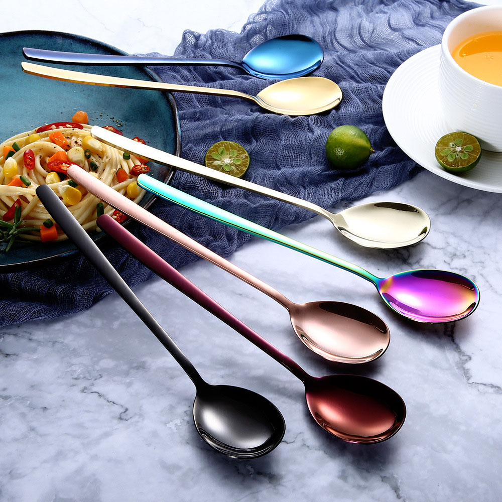 Korean Style 304 Stainless Steel Stirring Spoons Forks Dinnerware Set Colorful Cutlery Creative Ice Spoon Kitchen Accessories