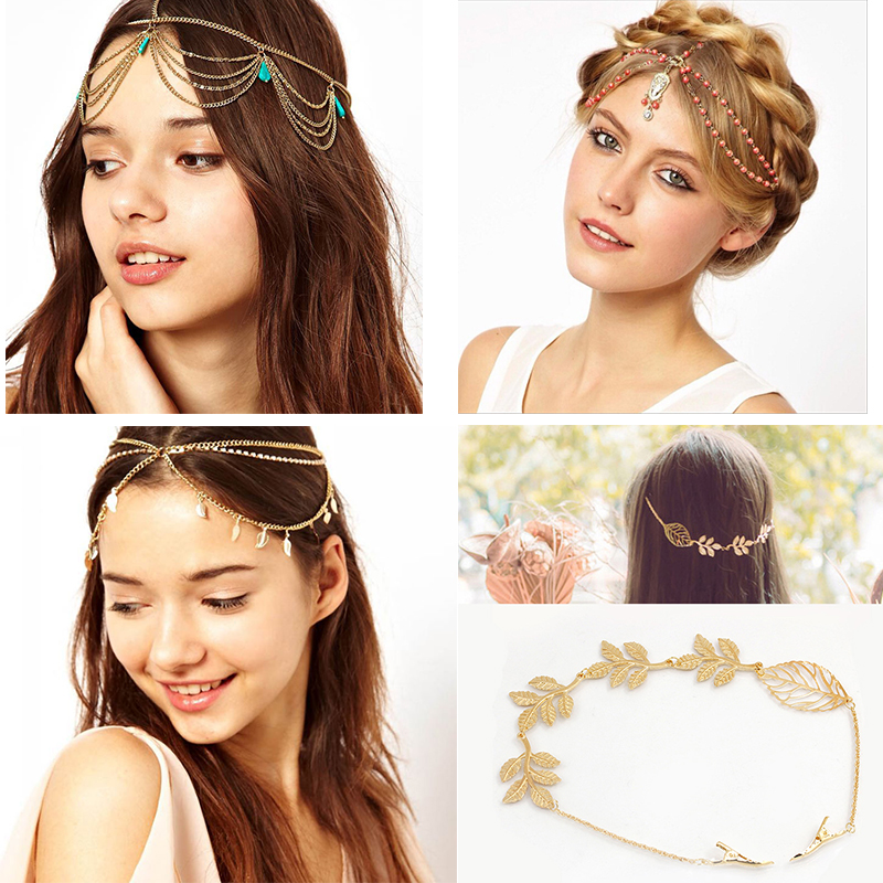 Bohemian Ethnic Gold Headpiece Headband Tassel Leaf Butterfly Beads Handmade Head Chain Forehead Hair Band India Jewelry Gift