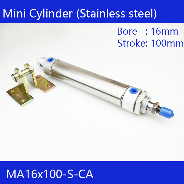 MA16*100 Free shipping Pneumatic Stainless Air Cylinder 16MM Bore 100MM Stroke MA16X100-S-CA Double Action Mini Round Cylinders