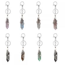 Gemstone Double Hexagonal Prism Silver Phoenix Stone Key Chain Natural Stone Crystal Hexagonal Keychain Key Ring for Anniversary