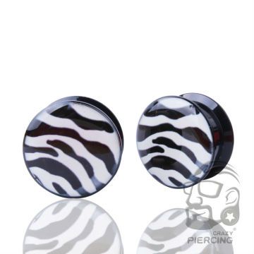 Leopard Print Screw Acrylic Ear Gauge Double Flared Plug Flesh Ear Tunnel Body Piercing Jewelry