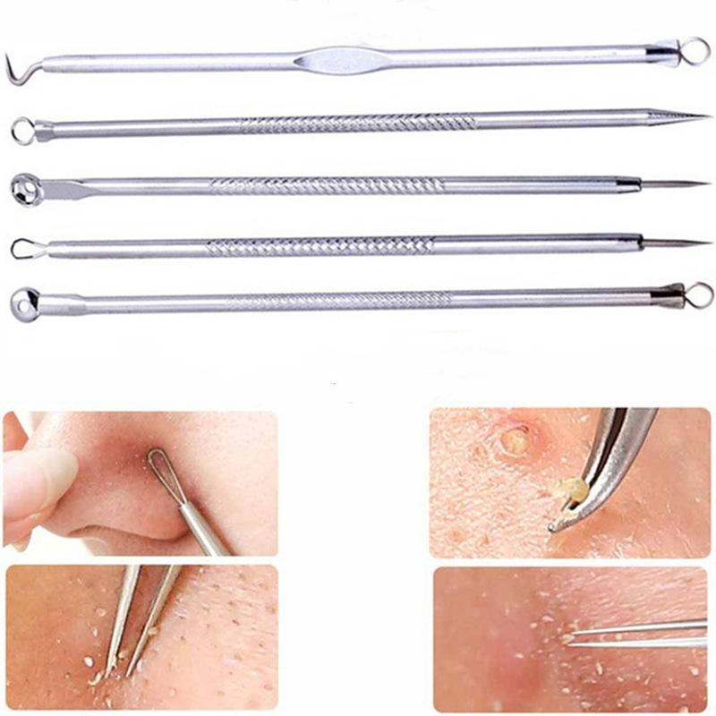 5PCS Blackhead Comedone Acne Pimple Remover Tool Spoon for Face Skin Care Tool Extractor Beauty Tool Needles Facial Pore Cleaner