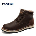 Vancat New Fashion Winter Men's boots Warm Plush Snow Boots Waterproof Leather Ankle Boots Outdoor Work Boots Men Western boots