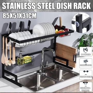 85cm Large Capacity Over Sink Stainless Steel Kitchen Shelf Storage Holders Bowl Dish Rack Organizer Utensils Storage Supplies