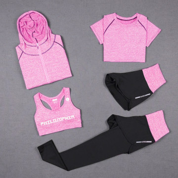 5 Piece Set Yoga For Women's Running Fitness T-Shirt Sports Bra Wear Fitness Clothing Women Training Set Sport Suit