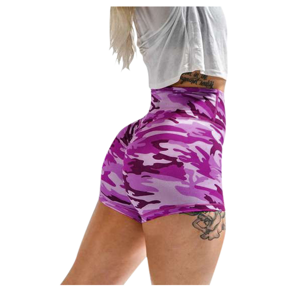 2020 New Women High Waist Camouflage Fitness Shorts Side Bandage Push Up Slim Shorts Stretchy Camo Print Sexy Short Shorts