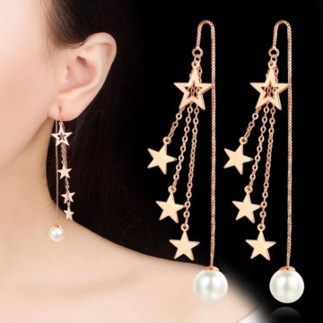 NEHZY 925 sterling silver new Jewelry new woman fashion gold and silver earrings long tassel five-pointed star round retro