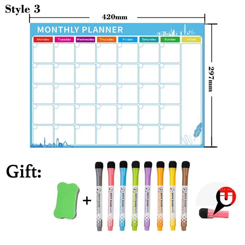 Magnetic Monthly Weekly Planner Table A3 Size 16.53"x11.69" for Fridge Dry Erase Bulletin White Board Gift 8 Pen 1 Eraser