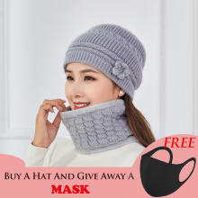 Balaclava Women Knitted Hat Scarf Cap Neck Warmer Winter Hat Windproof For Ladies mom Vintage Skullies Beanies Warm Fleece Caps