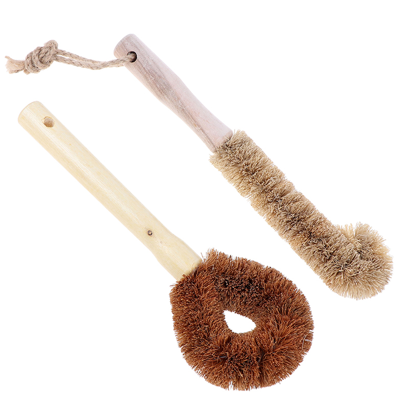 Coconut Palm Cup Brush Pot Brush Glass Decontamination Cleaning Brush Long Handle Bottle Brush Non-stick Skillet