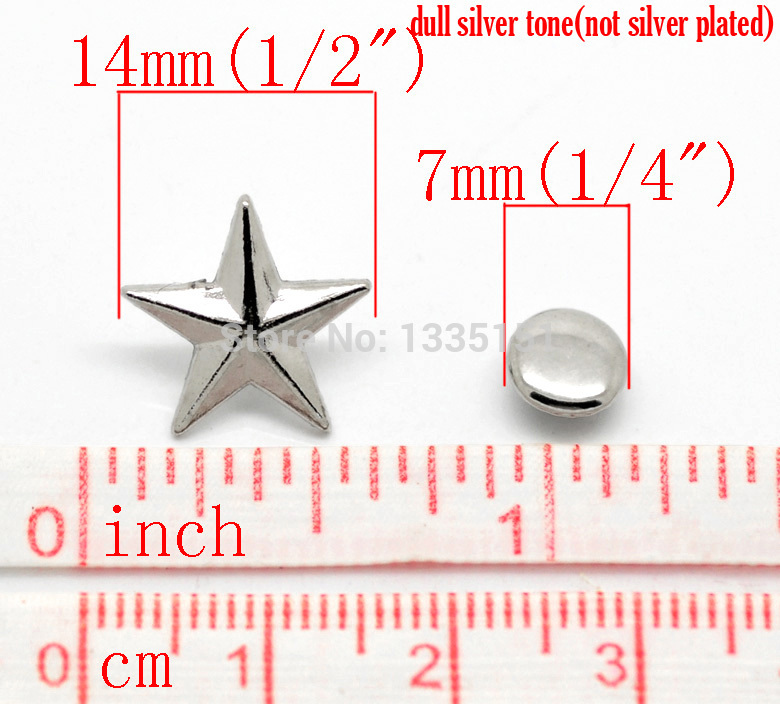 Free shipping -50 Sets Silver Tone Star Spike Rivet Studs Spots 14mmx13mm 7mmBag Leather Clothes J1280