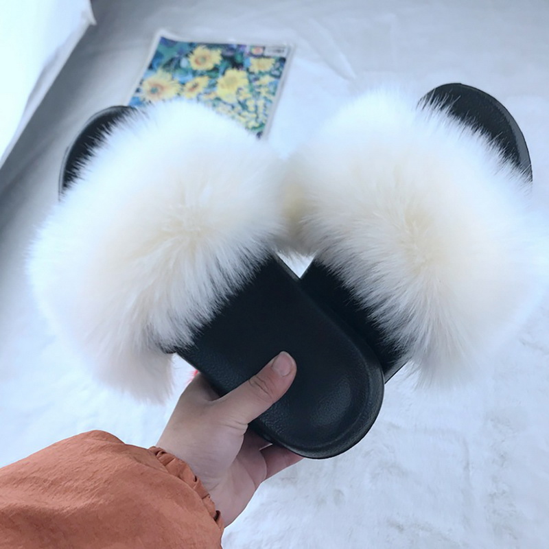 Litthing Home Women's Fur Plush Slippers Faux Furry Slipper Outdoor Slides Cute Ladies Cute Sandals Flat Shoes For Women