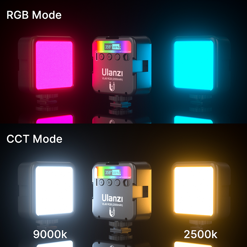 Ulanzi VL49 Mini RGB Video Light Lighting for Photography 2000mAh RGB LED Video Camera Light Vlog Fill Light Live