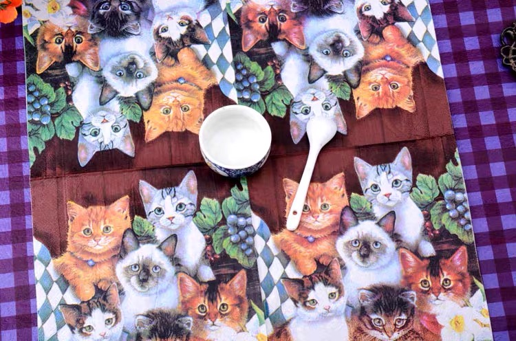 10pcs 33*33cm cat theme paper napkins serviettes decoupage decorated for wedding party virgin wood tissues