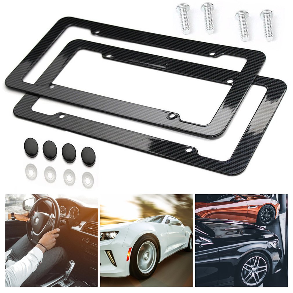 New2pcs License Plate Frame Carbon Fiber Plastic License Plate Frame Bracket With Standard Screw Kits Universal Fit for Cars Top