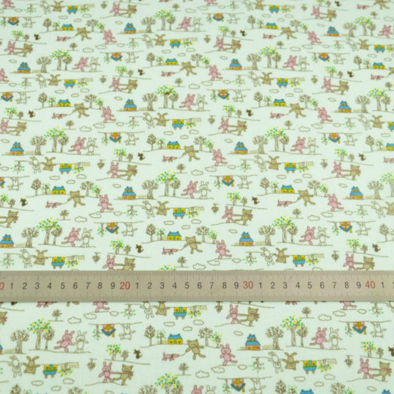 Tecido Cartoon Lovely Bears Design Plain Scrapbooking Dolls Light Green Cotton Fabric CM Patchwork Tela Home Textile Cloth Dress