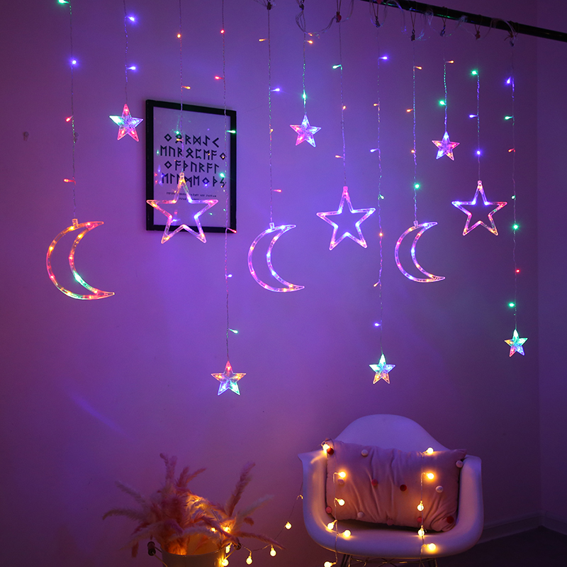 Moon Star Curtain Light 3.5M LED Fairy String Christmas Festival Night Light Wedding Party Room Decoration Lamp Curtain Light