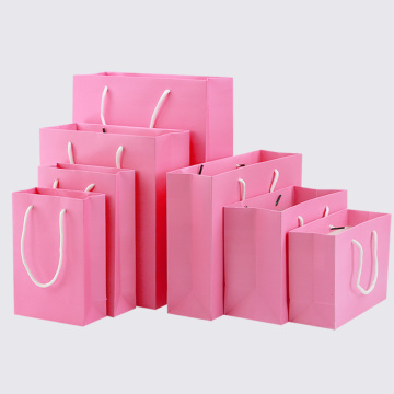 10pcs / pink paper bag holiday gift clothing gift packaging shopping bag belt support printing 1 color simple logo