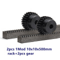 2Pcs/lot 1Mod 1 Modulus High Precision Gear Rack steel 10*10*500mm + 2Pcs 15teeth pinion/16tooth/17tooth pinion gear cnc rack