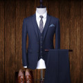 (Blazer+Pants+Tie) Classic Men Formal Business Suit Slim Royal Blue Wedding Groom Wear Male Suit Black Gentlemen Costume