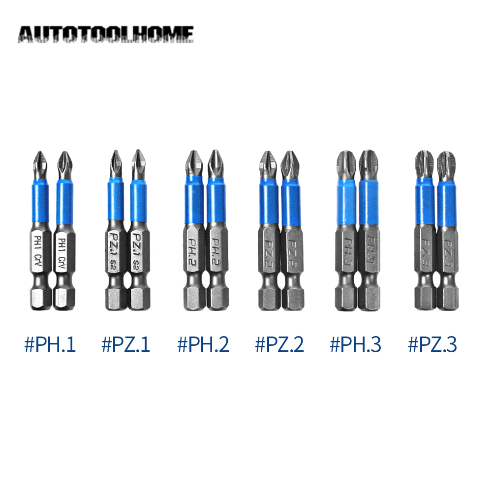 12Pcs Non-slip Screwdriver Bit Set 50mm PH1 PH2 PH3 PZ1 PZ2 PZ3 with Magnetic Screw Driver Bits Kit fit Electric Impact Drill