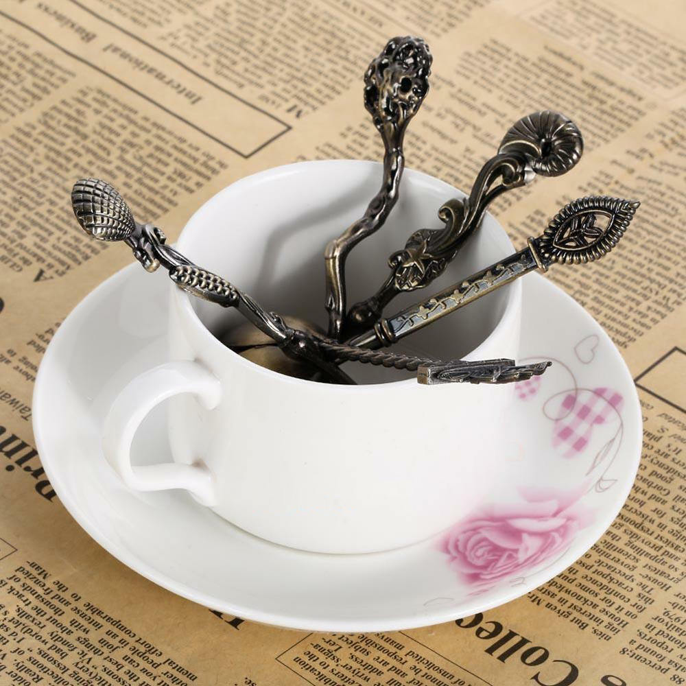 5pcs/set Vintage Royal Style Spoons Mini Bronze Dessert Fruit Spoon Luxury Dessert Coffee Tea Spoons Tableware