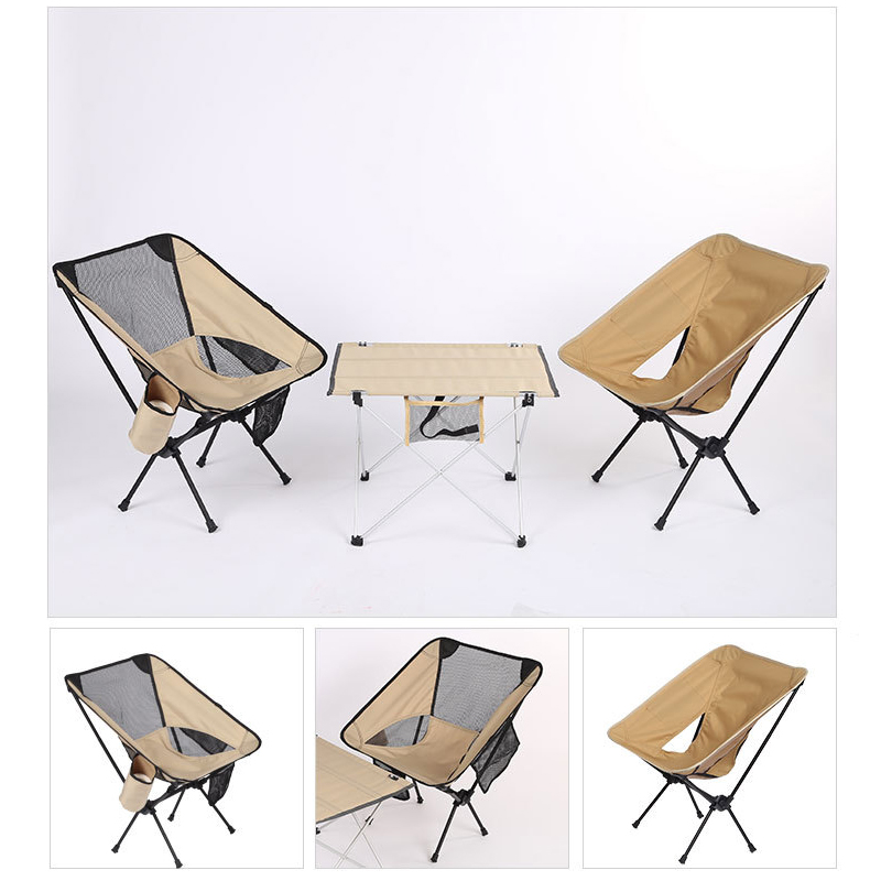 Premium Beige Outdoor Camping Folding Chairs Daddy Ultralight Gardren Furniture Relaxing Chair Fishing Supplies with Pocket