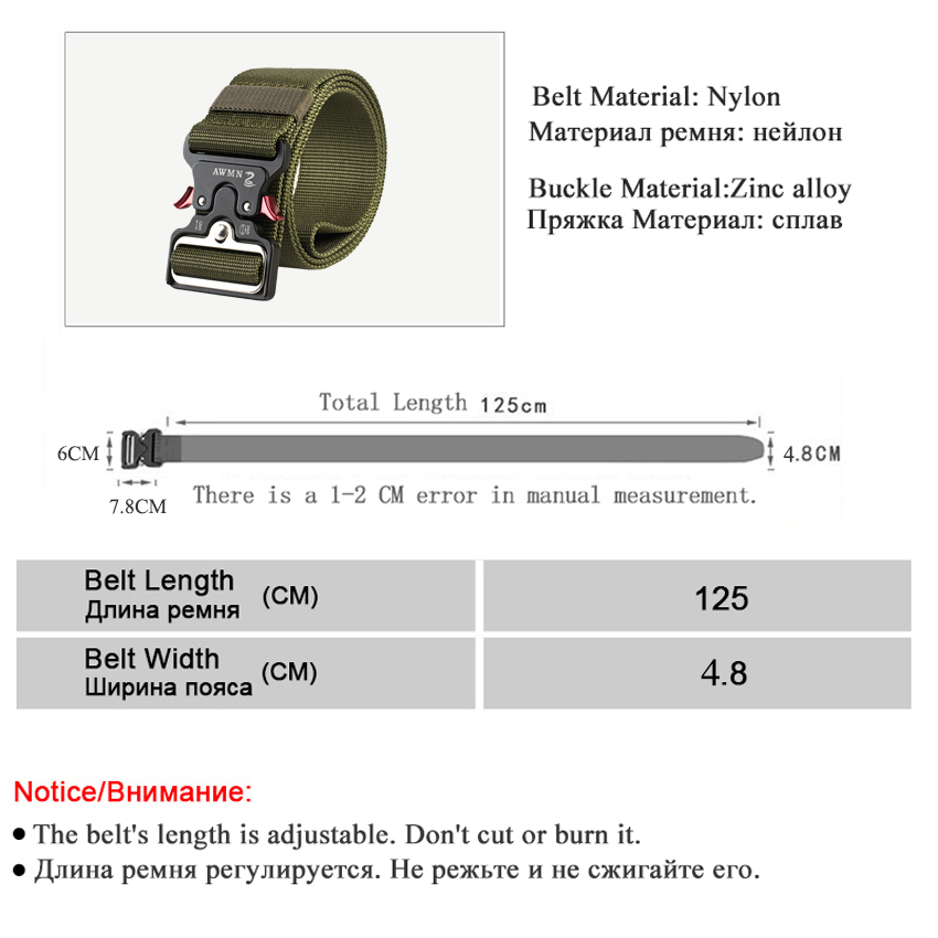 Casual Nylon Belt For Men Tactical Designer Jeans Belt 4.8 CM Width Army Belts Metal Buckle Military High Quality Waist Belt