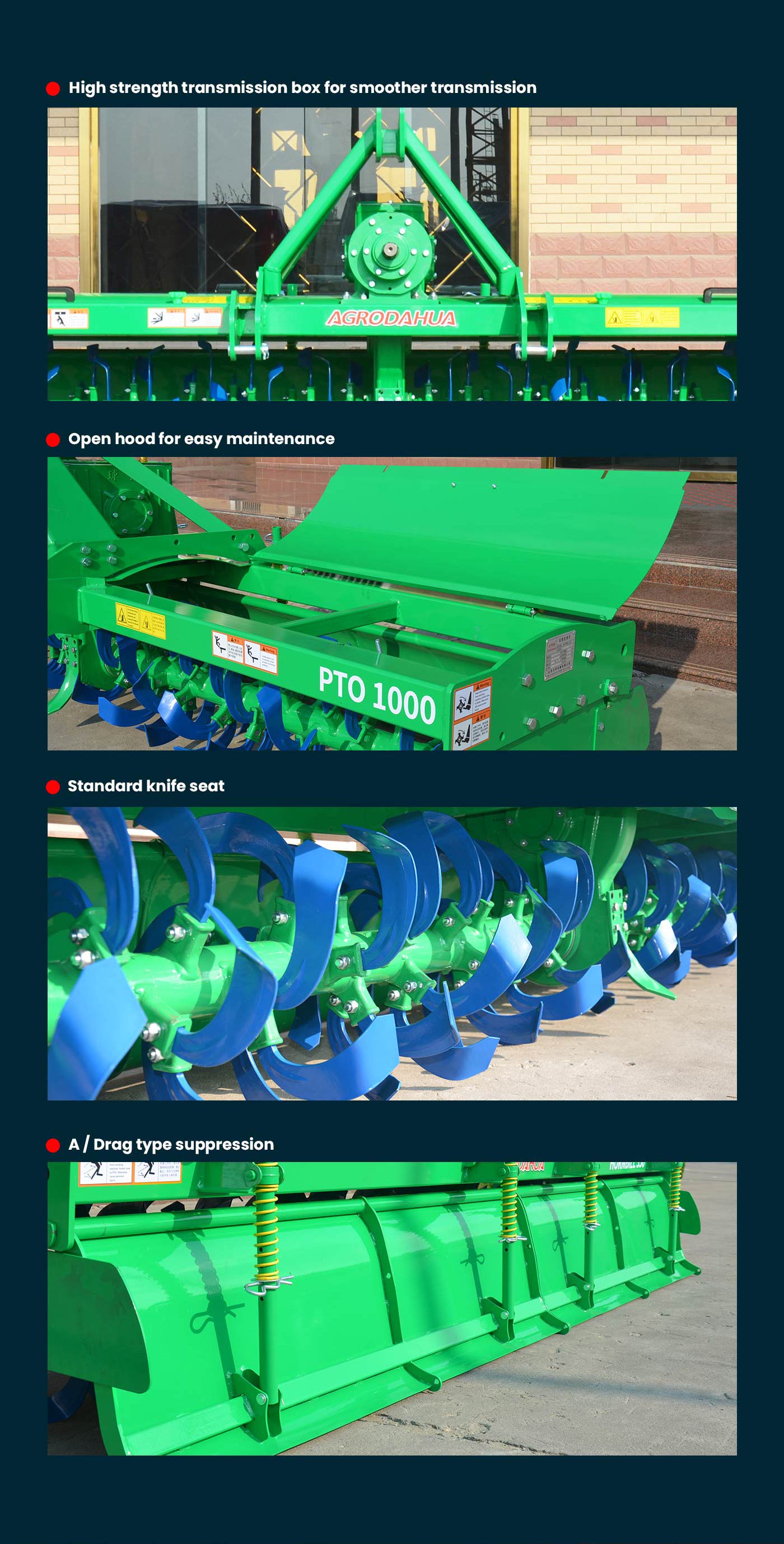 Rotary tiller suitable for large farms, equipped with 100 knives
