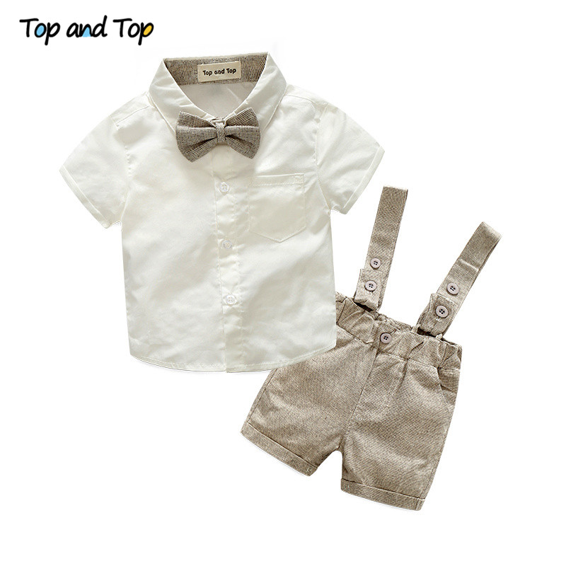 Summer style baby boy clothing set newborn infant clothing 2pcs short sleeve t-shirt + suspenders gentleman suit