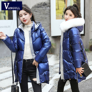 Vangull Women No-wash Gloss Jacket Down Cotton Padded Coat Mid-length Section Winter New Thicken Clothing With Hood Warm Jacket