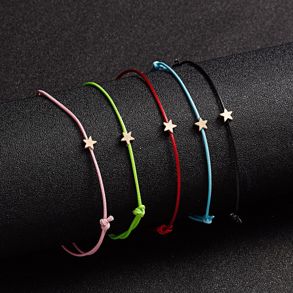 Fashion Make A Wish Paper Card Star Woven Adjustable Rope Chain Copper Bracelet Accessories for Daily Wear