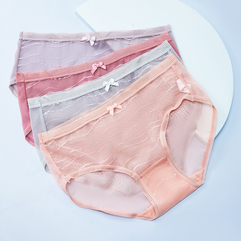 LANGSHA 3Pcs/set Women Panties Seamless Fashion Cute Bow Girls Underwear Sexy Lace Low-Rise Briefs Cotton Transparent Lingerie