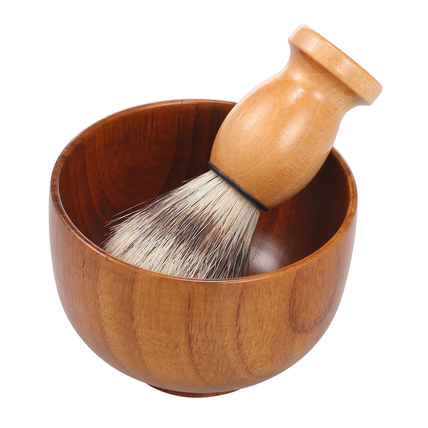 Men Wooden Shaving Bowl and Wooden Brush Beard Shaving Cream Bowl Shaving Soap Mug for Men with Shave Lather Brush Barber Tool