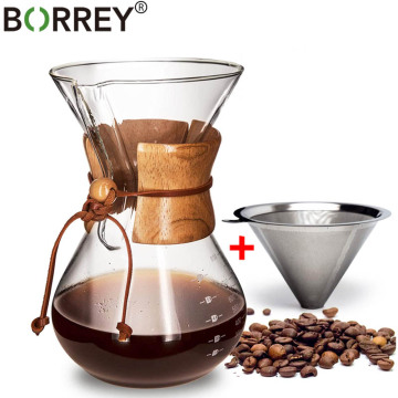 BORREY Borosilicate Glass Coffee Pot Heat-resistant Glass Pot For Drip Coffee Maker Espresso Coffee Moka Pot With Coffee Filter