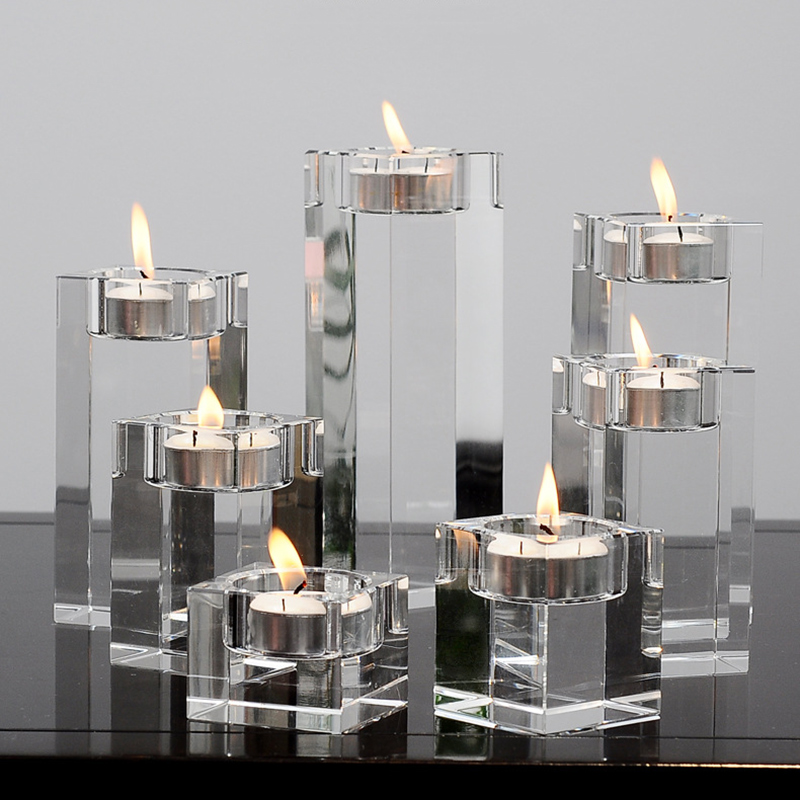 Newly Candle Holder Clear Glass Crystal Tealight Stand Candlestick Decor European Ornaments TE889