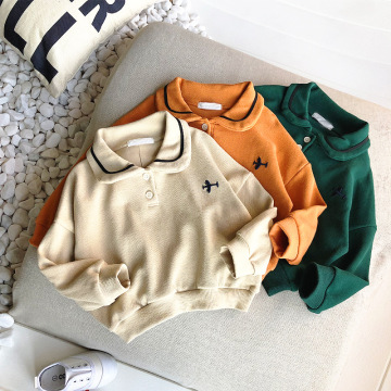 2019 Spring Autumn Long Sleeve Solid Color Polo Shirts for Boys Girls Cotton Thick Peter-Pan Collar Kids Polo Shirt Tops LZ173