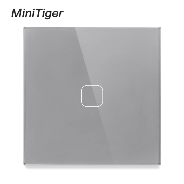 MiniTiger EU/UK Standard,1 Gang 1 Way Wall Touch Switch, White Crystal Glass Switch Panel, 220-250V, Only Touch Function