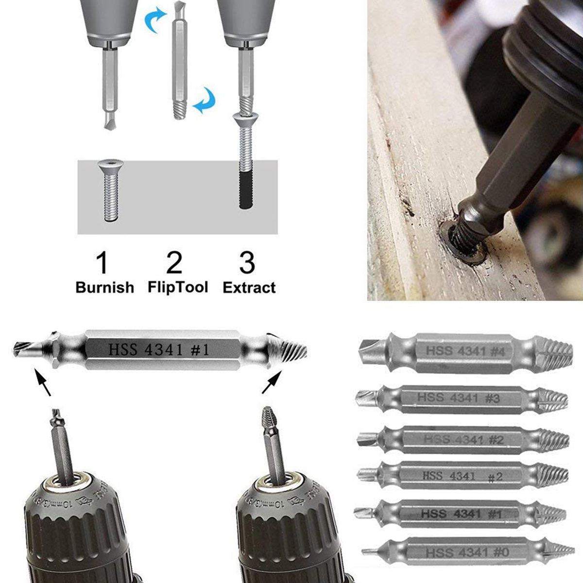 ANENG 6PCS/Set HSS Damaged Screw Extract Or Broken Breakage Heads Crew Extractors Wood Bolts Remover Extract Drill Tool