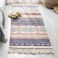 Retro Carpet For Sofa Living Room Bedroom Hand Woven Rug Cotton Tassel Yarn Dyed Table Runner Bedspread Tapestry Home Decoration