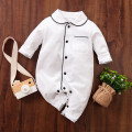 PatPat New Spring Autumn Baby Boy Girl Newborn Cotton Solid Polo Collar Cardigan Pocket Design Long-sleeve Jumpsuit