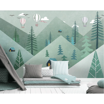 beibehang Custom modern fresh light simple cute geometric mountain forest balloon children's room background 3d wallpaper