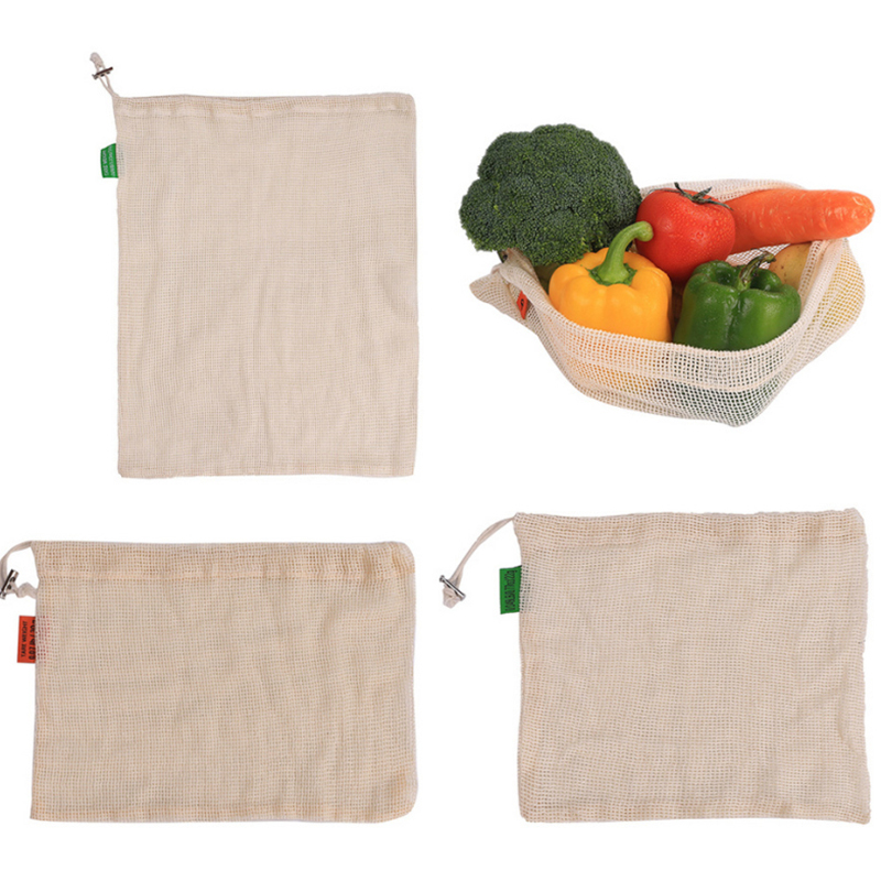 Fruit/vegetable Mesh Bag Drawstring Bundle Pocket Green Shopping Bag Kitchen Storage Bag Grocery Bag Holder Reusable Produce Bag