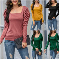 2020 Fashion Flare Sleeve Tunic Blouse Shirt Solid U-Neck Tops Tee Casual Winter Ladies Female Women Long Sleeve Blusas Pullover