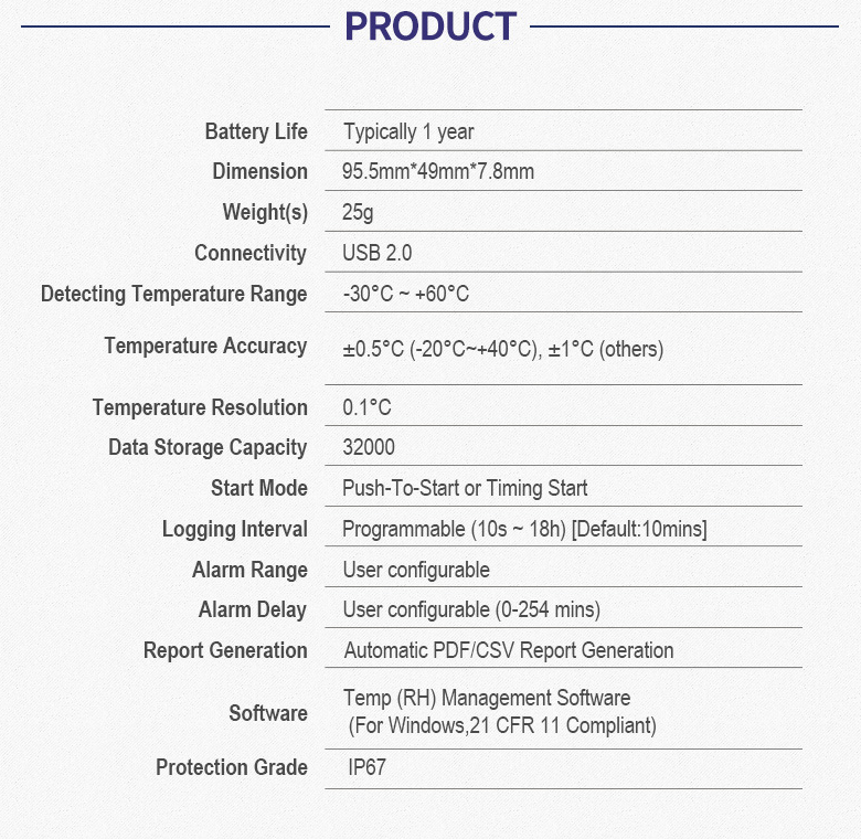 Single Use IP67 USB Temp Recorder 