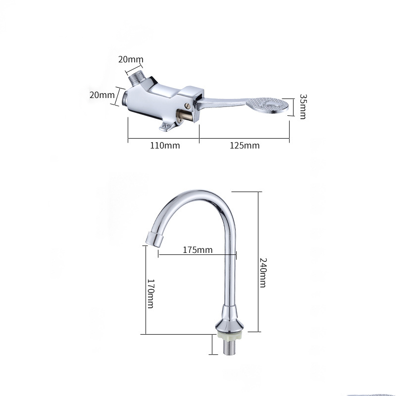 Copper Bathroom Basin Faucet Cold Tap Floor Foot Pedal Control Switch Valve Tap Medical Laboratory Hospital Hotel Pedal Faucet